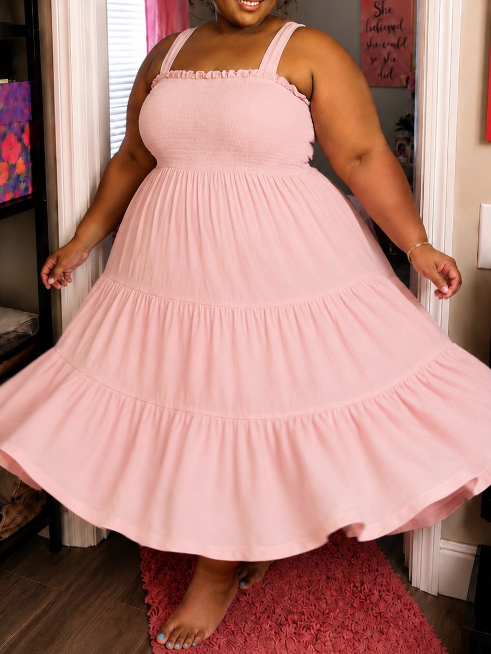 T.J.Maxx Blush Pink Tiered Maxi Sundress